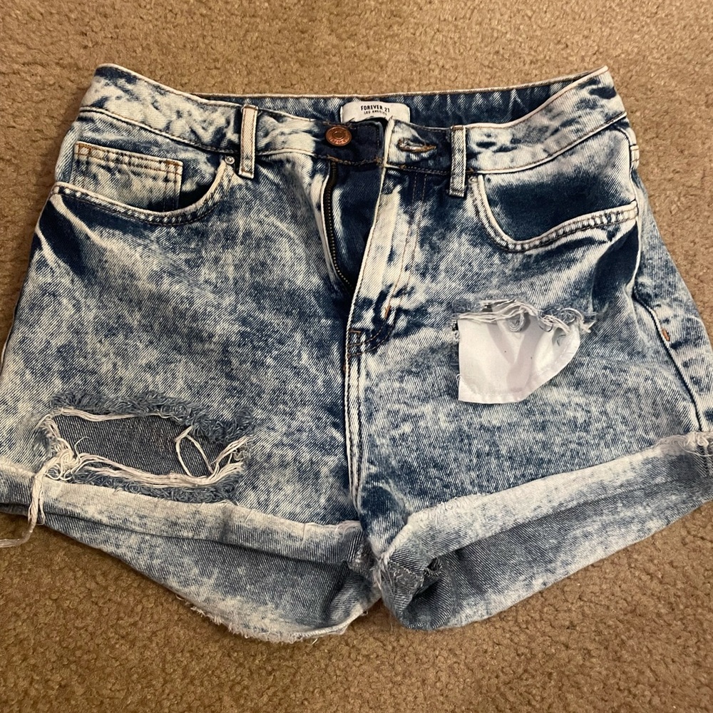Forever 21 acid wash, distressed high wasted jean shorts